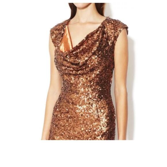 Womens French Connection Bronze Sequins Cowl Neck New Years Holiday Dress Size 6 - Picture 2 of 6